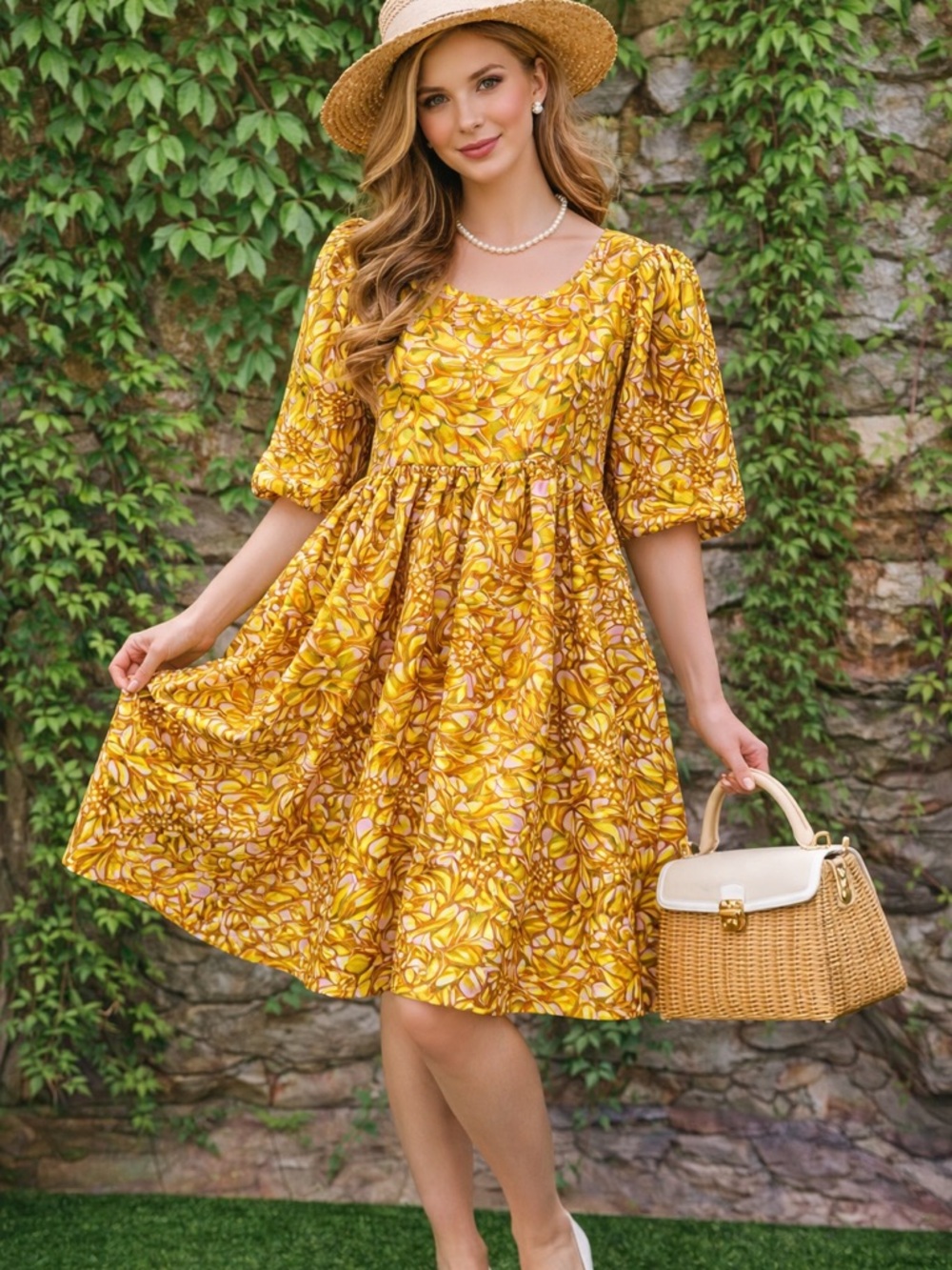 NWT KIKA VARGAS FOR TARGET Cottagecore Abstract Gold/Pink Print Babydoll Dress M